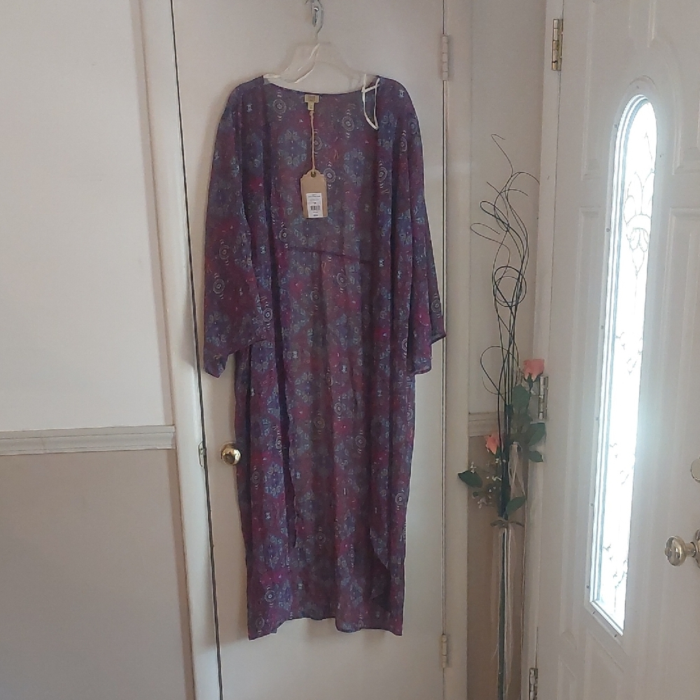True Craft Curvy Dye House Daze NottViolet Multi Floral Open Kimono Duster Sz 2X